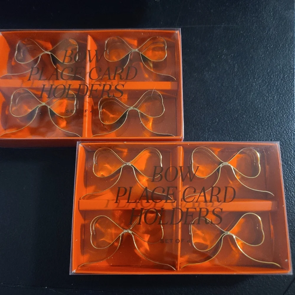 Elegant Gold Bow Place Card Holders (X)